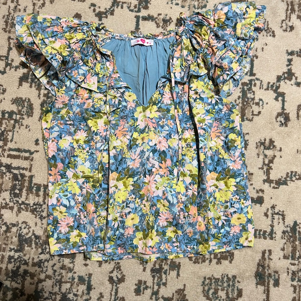 Buddy Love Blue Floral Ruffle Blouse